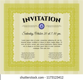 Yellow Invitation template. Printer friendly. Customizable, Easy to edit and change colors. Sophisticated design. 