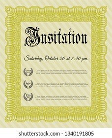Yellow Invitation template. Printer friendly. Money Pattern design. Vector illustration. 