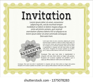 Yellow Invitation template. Printer friendly. Customizable, Easy to edit and change colors. Elegant design. 