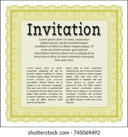 Yellow Invitation template. Printer friendly. Money Pattern design. Vector illustration. 
