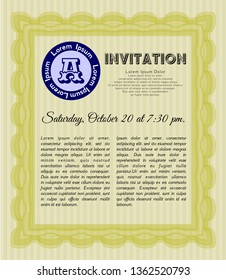 Yellow Invitation template. With quality background. Sophisticated design. Detailed. 