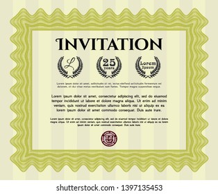 Yellow Invitation template. With quality background. Beauty design. Detailed. 