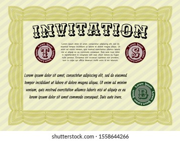Yellow Invitation template. With quality background. Modern design. Detailed. 