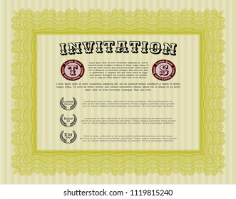 Yellow Invitation template. Retro design. With complex linear background. Customizable, Easy to edit and change colors. 