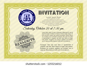 Yellow Invitation template. Retro design. Easy to print. Detailed. 