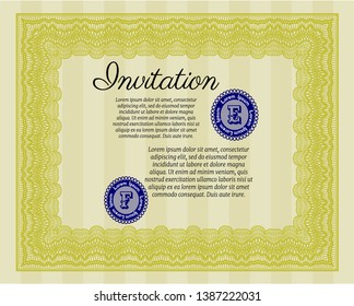 Yellow Invitation template. Retro design. Vector illustration. With great quality guilloche pattern. 