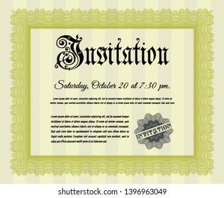 Yellow Invitation template. Retro design. Detailed. With guilloche pattern and background. 