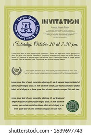 Yellow Invitation template. Retro design. With linear background. Vector illustration. 