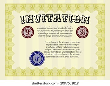 Plantilla de invitación amarilla. Diseño retro. Con un fondo complejo. Detallado. 