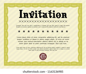 Yellow Invitation template. Sophisticated design. Detailed. With great quality guilloche pattern. 