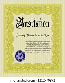 Yellow Invitation template. Sophisticated design. Detailed. Complex background. 