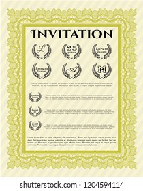 Yellow Invitation template. Superior design. Vector illustration. With great quality guilloche pattern. 