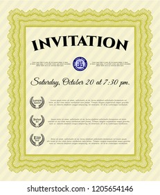 Yellow Invitation template. Superior design. With guilloche pattern and background. Customizable, Easy to edit and change colors. 