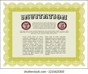 Yellow Invitation template. Superior design. With guilloche pattern. Customizable, Easy to edit and change colors. 