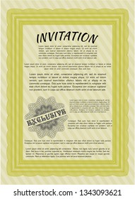 Yellow Invitation template. Superior design. Detailed. With complex background. 