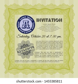 Yellow Invitation template. Superior design. With guilloche pattern. Customizable, Easy to edit and change colors. 