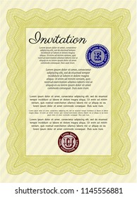 Yellow Invitation template. Vector illustration. With background. Excellent design. 