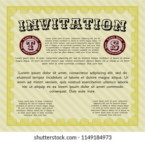 Yellow Invitation template. Vector illustration. Printer friendly. Beauty design. 