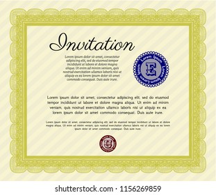 Yellow Invitation template. Vector illustration. With complex linear background. Money style design. 