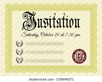 Yellow Invitation template. Vector illustration. Complex background. Sophisticated design. 