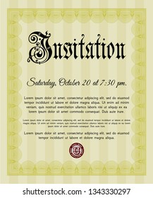 Yellow Invitation template. Vector illustration. Easy to print. Modern design. 