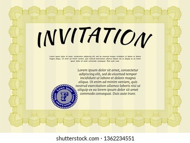 Yellow Invitation template. Vector illustration. With quality background. Beauty design. 