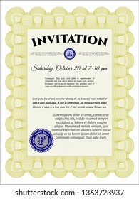 Yellow Invitation template. Vector illustration. With background. Cordial design. 