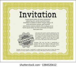 Yellow Invitation template. Vector illustration. With linear background. Sophisticated design. 