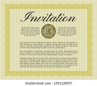 Yellow Invitation template. Vector illustration. With complex linear background. Elegant design. 