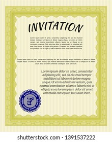 Yellow Invitation template. Vector illustration. With background. Sophisticated design. 