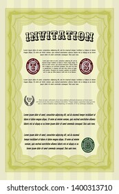 Yellow Invitation template. Vector illustration. With linear background. Beauty design. 