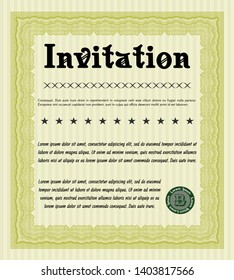 Yellow Invitation template. Vector illustration. With guilloche pattern. Sophisticated design. 