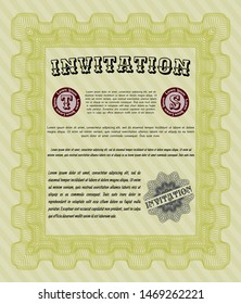 Yellow Invitation template. Vector illustration. With guilloche pattern. Sophisticated design. 
