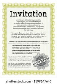 Yellow Invitation. Vector illustration. With complex background. Money Pattern design. 