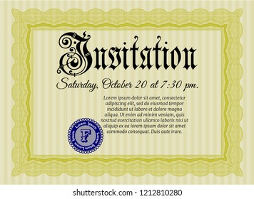 Yellow Invitation. Vector illustration. Easy to print. Modern design. 