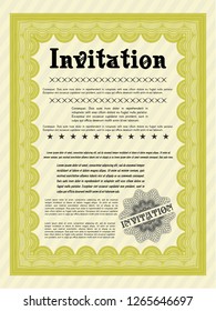 Yellow Invitation. Vector illustration. With guilloche pattern. Cordial design. 