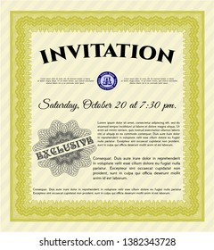 Yellow Invitation. Vector illustration. With guilloche pattern and background. Elegant design. 