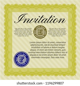 Yellow Invitation. Vector illustration. With linear background. Cordial design. 