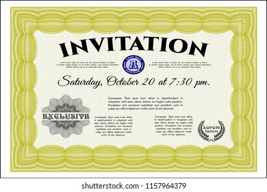 Yellow Invitation. Vector illustration. Printer friendly. Money style design. 