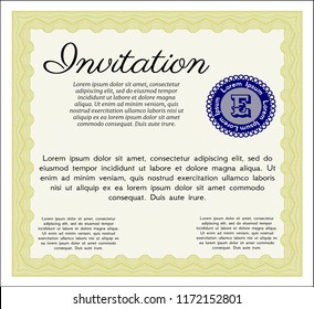Yellow Invitation. Vector illustration. Printer friendly. Money Pattern. 