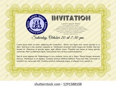 Yellow Invitation. Vector illustration. Printer friendly. Cordial design. 