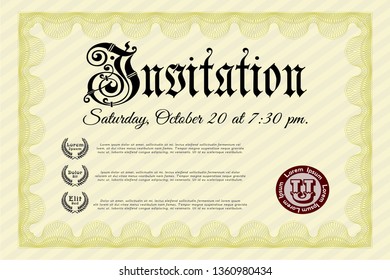 Yellow Invitation. Vector illustration. With quality background. Perfect design. 