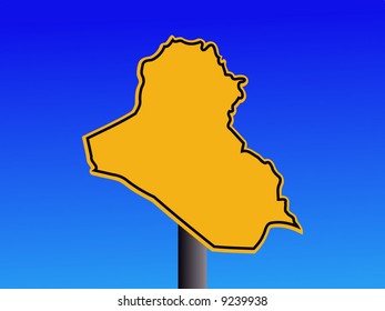 yellow Iraq map warning sign on blue illustration