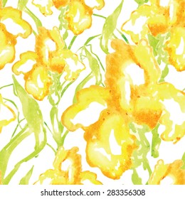 yellow iris watercolor vector pattern