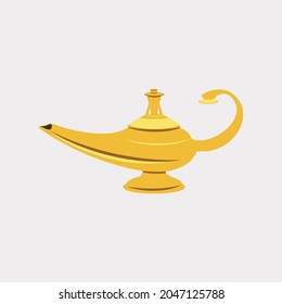 yellow iron genie lamp on white background vector illustration.