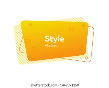 Yellow irregular geometric shape, frame and hatching. Abstract form, rectangle, text sample, overlay. Vector illustration for banners, posters, labels, flyers design