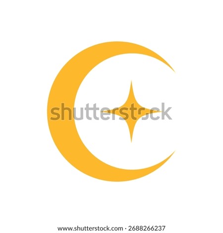 yellow Islamic crescent moon and star element