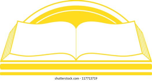 yellow isolated icon with book and sunrise