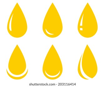 yellow isolated oil drop set on white background