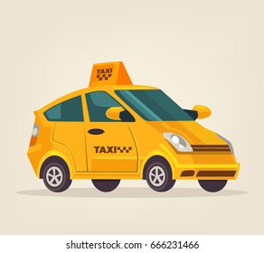 Yellow isolated taxi cab car icon. Vector flat cartoon illustration